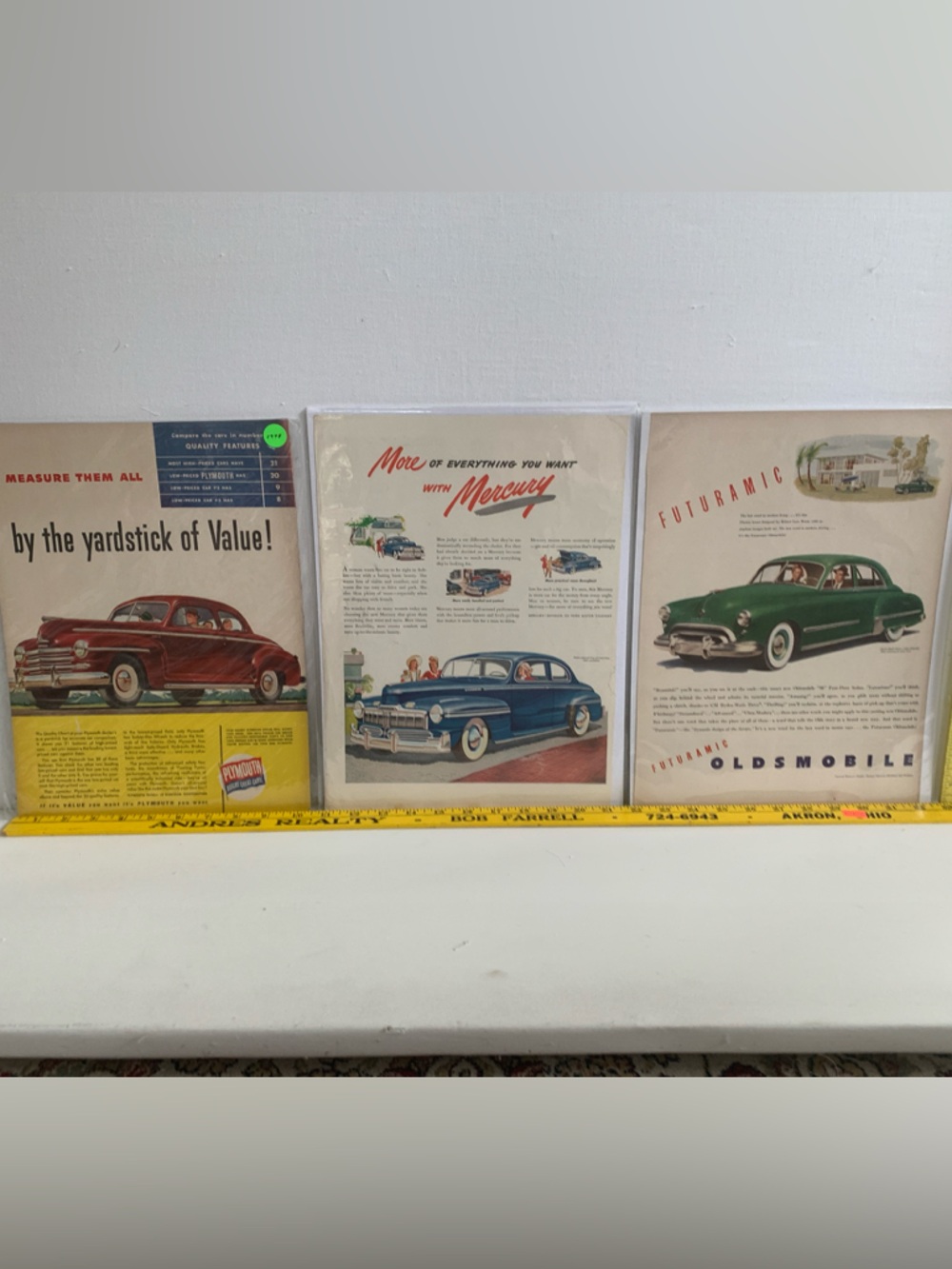 Vintage Automotive Magazine Pages Featuring Classic Cars - Red, Blue, Green